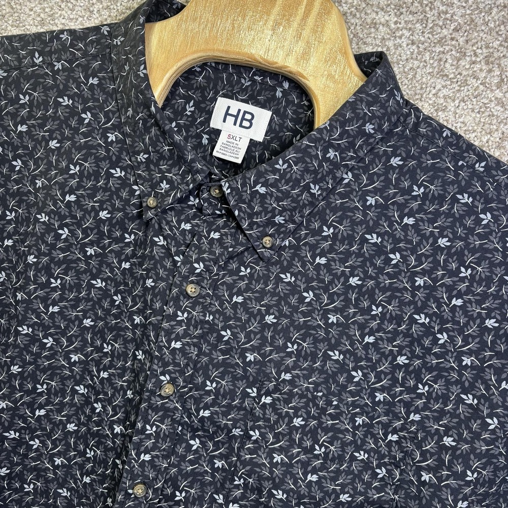 HB Shirt Mens Big 5XLT Blue Floral Print Short Sleeve Button Up Casual